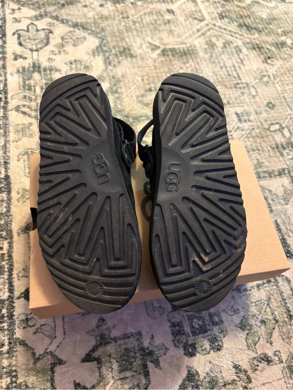UGG Kids Black Suede Slip-On Clogs with Hook-and-Loop Strap